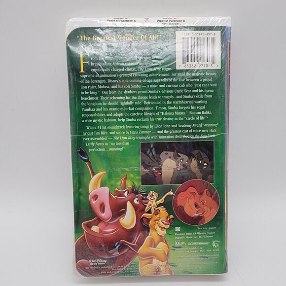 The Lion King Movie VHS 1995 Original Release 1st Time on VHS Sealed Unopened - Picture 8 of 16